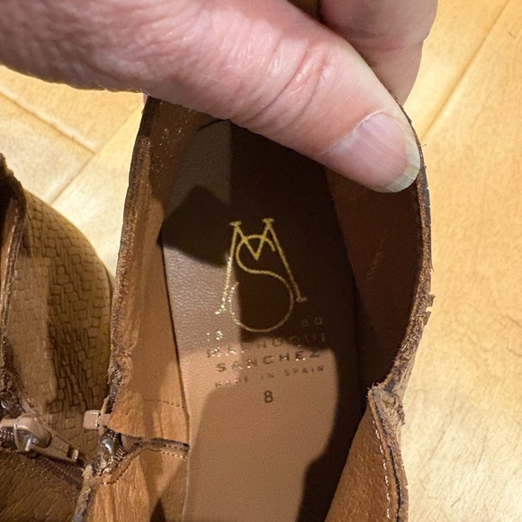 Marroqui Sanchez Spain brown leather woven  ankle side-zip bootie boot 39 8 - Picture 6 of 6